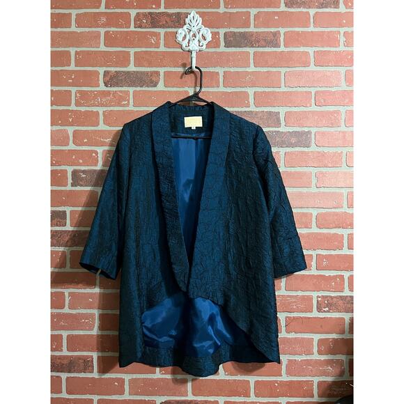 Alberto Makali Navy Blue Crinkled 3/4 Sleeve Blazer - Picture 1 of 6